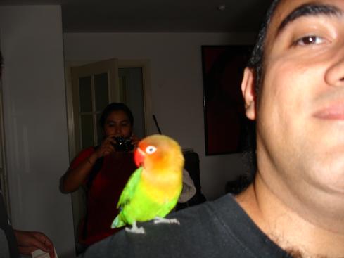 Yo y el perico, con Adriana atrás