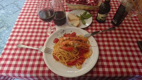 Pasta con langostinos