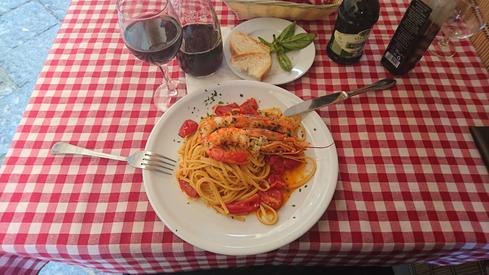 Pasta con langostinos